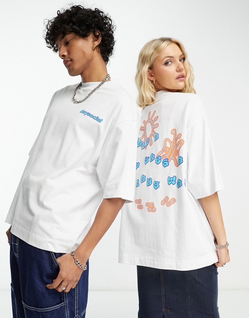 ASOS Daysocial unisex oversized t-shirt in heavyweight jersey with slogan back graphic print in whit