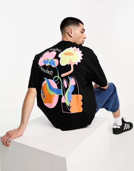 ASOS Daysocial - Unisex - Oversized T-shirt med abstrakt blomsterprint på ryggen i kraftigt stof på 220 gsm i sort
