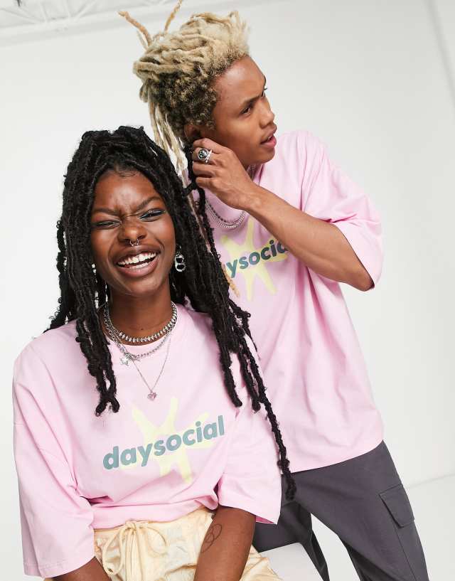 ASOS Daysocial unisex oversized T-shirt with chest logo graphic print in pink