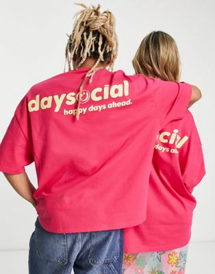 ASOS Daysocial unisex oversized t-shirt with contrast logo front and back prints in pink - ASOS Price Checker