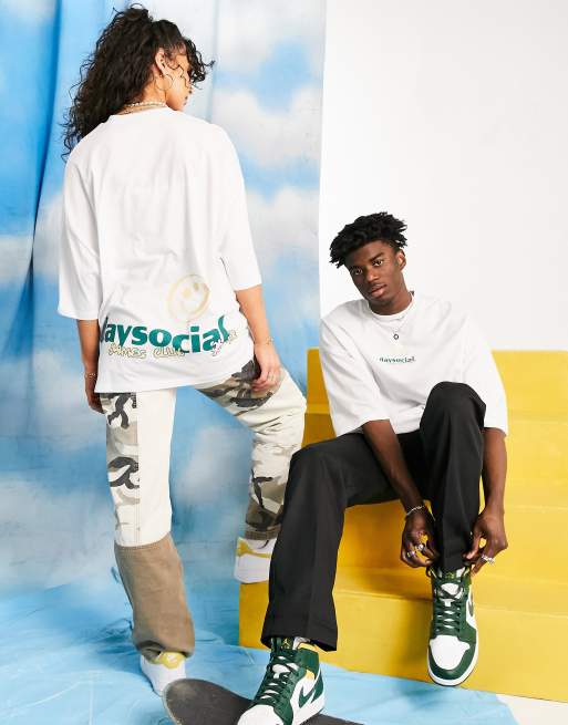 ASOS Daysocial unisex oversized T-shirt with front and back logo graphic prints in white