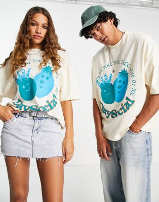 ASOS Daysocial unisex oversized t-shirt with graphic front print in ecru