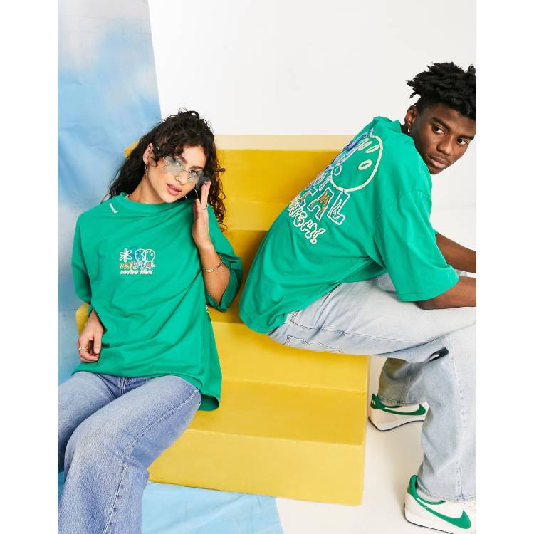 ASOS Daysocial unisex oversized t-shirt with graphic print and logo in green