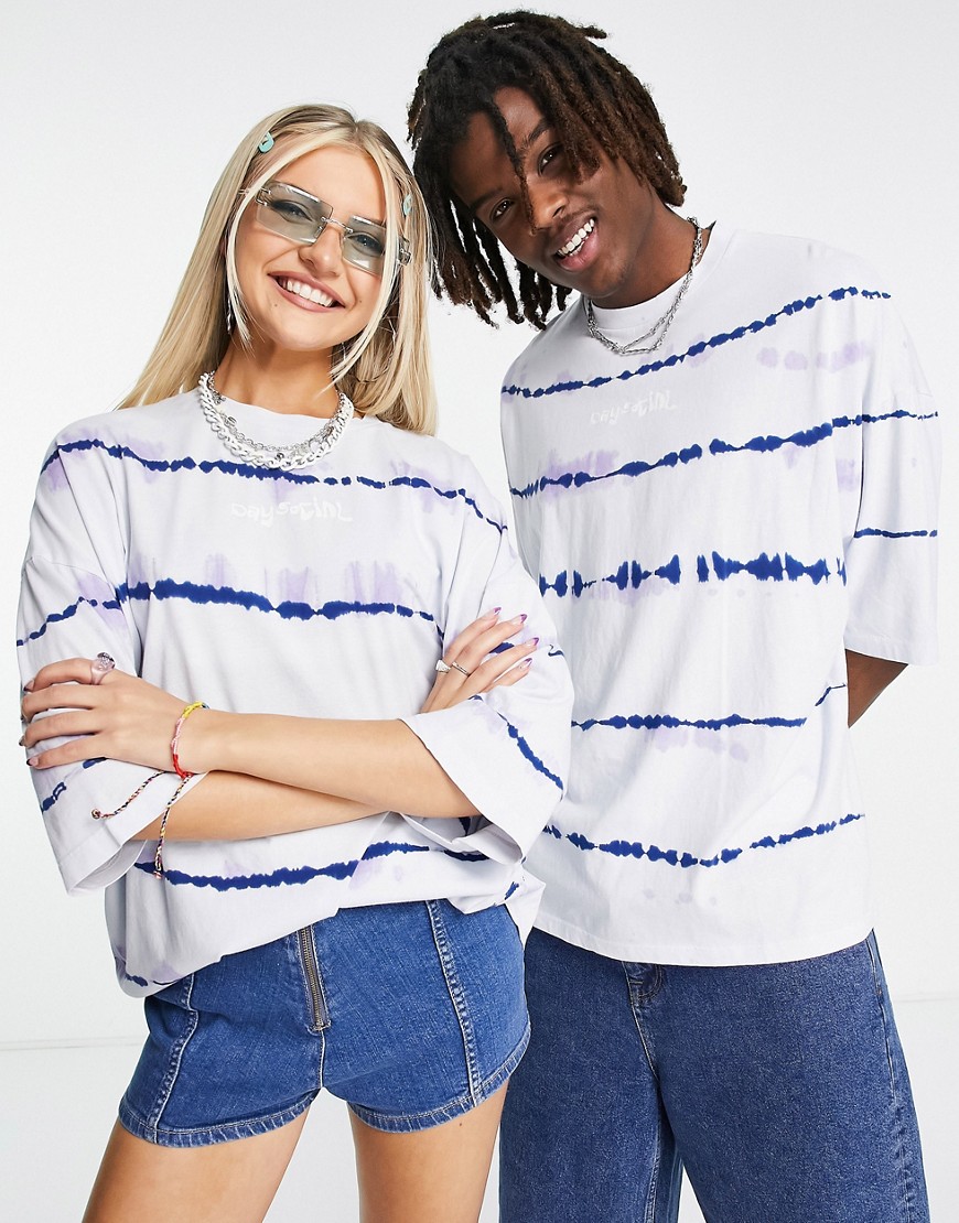 Asos Design Asos Daysocial Unisex Oversized T-shirt With Tie Dye Stripe In Blue