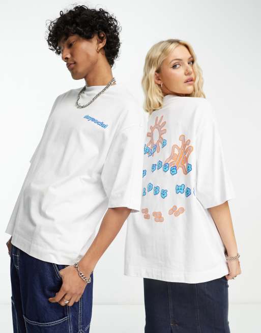 ASOS – Daysocial – Vit, kraftig t-shirt i oversize och unisex-modell med grafiskt tryck baktill och 220gsm