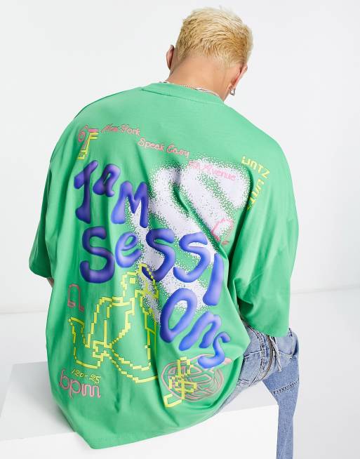 ASOS Daysocial – Zielony T-shirt oversize z dużym graficznym nadrukiem na plecach