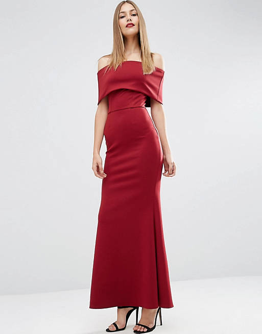 ASOS Deep Bardot Off The Shoulder Fishtail Maxi Dress