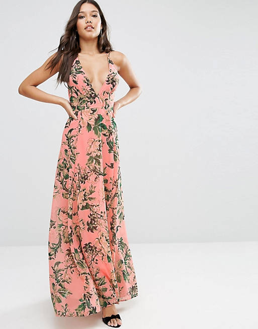 ASOS Deep Plunge Cami Maxi Dress in Floral