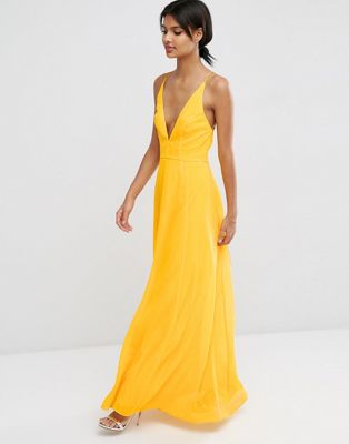 yellow plunge maxi dress