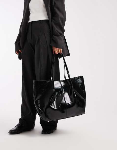 ASOS DEIGN - Borsa shopping oversize verniciata nera con pochette con zip - view 1