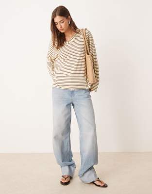Asos Design Asos Deign Long Sleeve Collared Rugby Shirt In Neutral