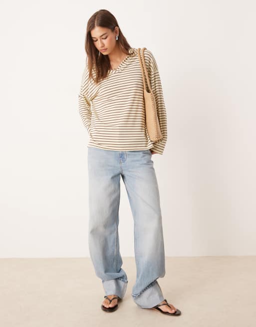 ASOS DEIGN long sleeve collared rugby shirt in yellow stripes
