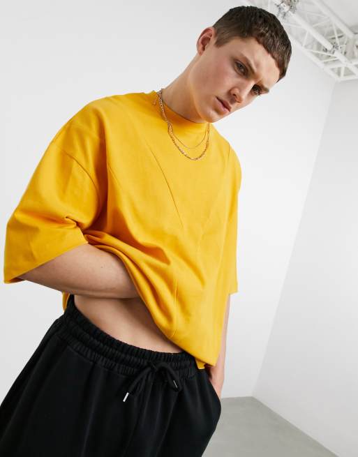 Asos Deign Oversized Cut And Sew Pique T Shirt In Mustard Asos