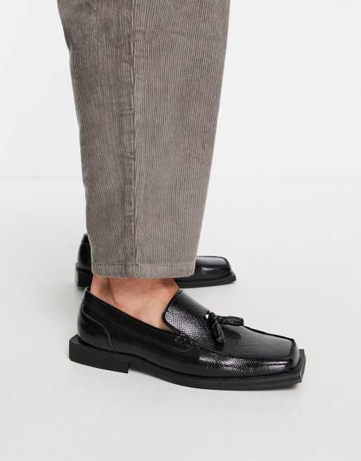 ASOS DEISGN angled square toe loafer in black faux leather | ASOS