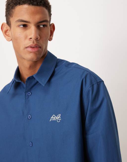 ASOS DEISGN boxy oversized shirt with text print in blue, 5 of 5