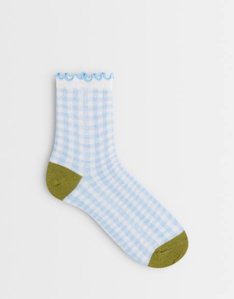 ASOS DEISGN - calcetines de cuadros vichy en azul y oliva - view 1