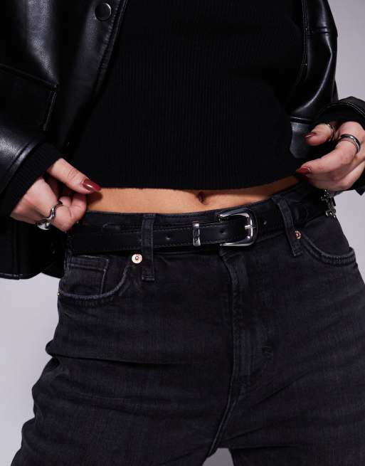 ASOS DEISGN - Cintura skinny per jeans nera con dettagli in metallo stile western