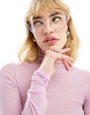 ASOS DEISGN clear lens metal round glasses with blue light lens