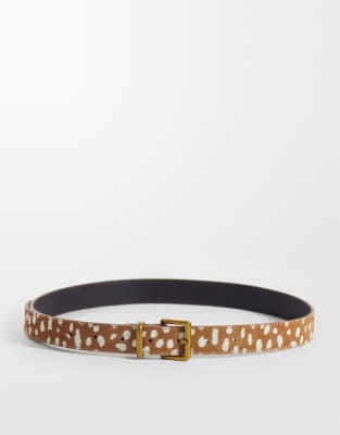 Asos Design Asos Deisgn Hair-on Leather Belt With Square Buckle In Brown