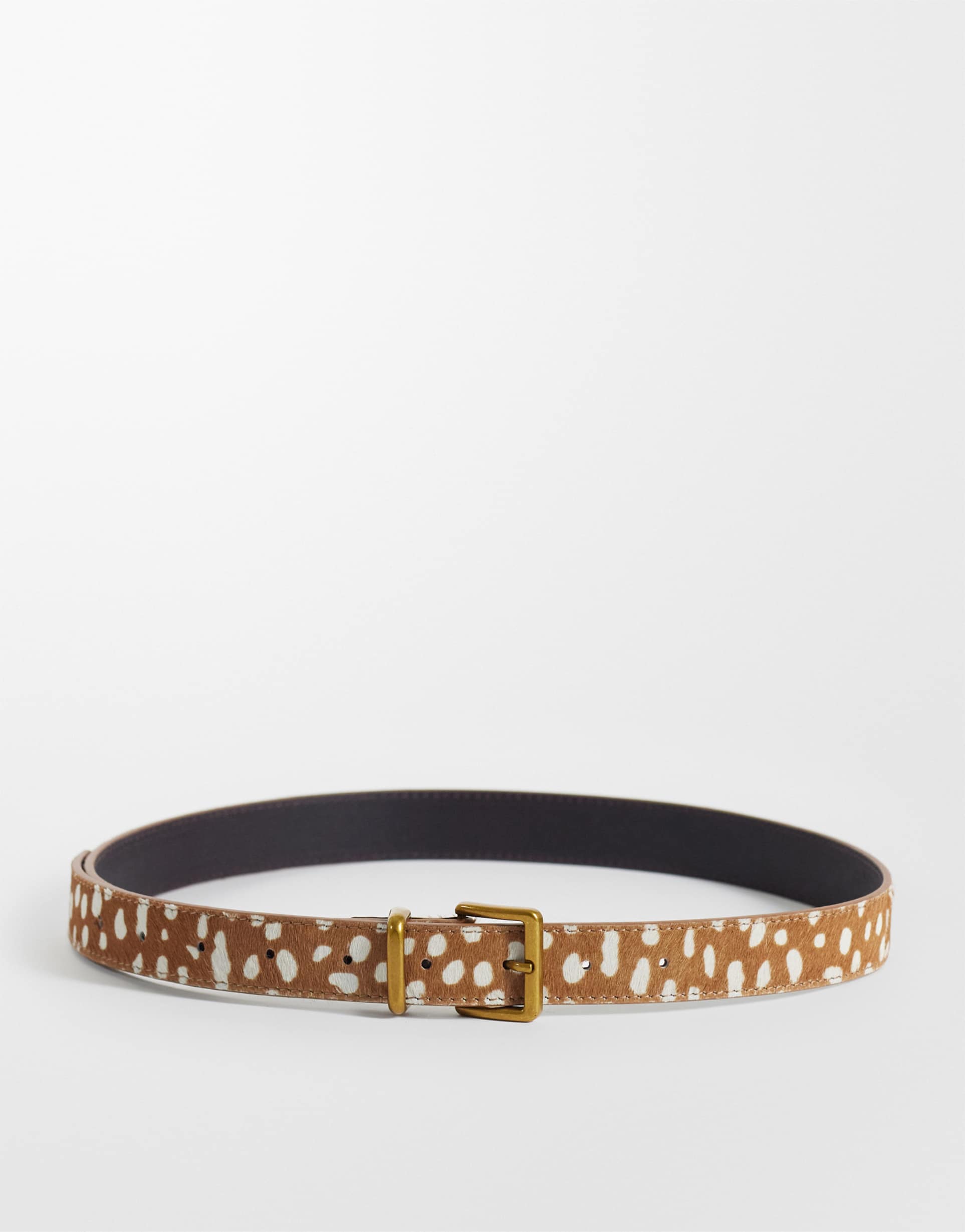 ASOS DEISGN hair-on leather belt with square buckle in deer print, 1 of 3