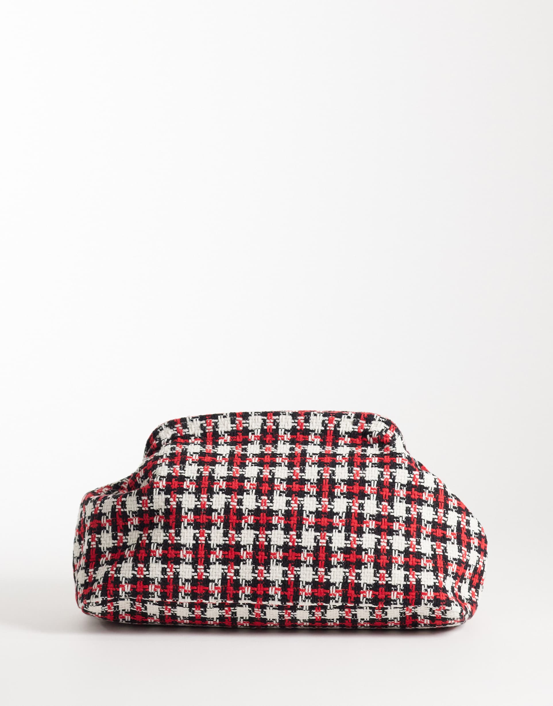 asos deisgn large frame clutch bag in red check boucle
