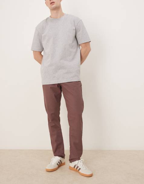 ASOS DEISGN linen rich slim pants with elasticated waist in brown - view 1