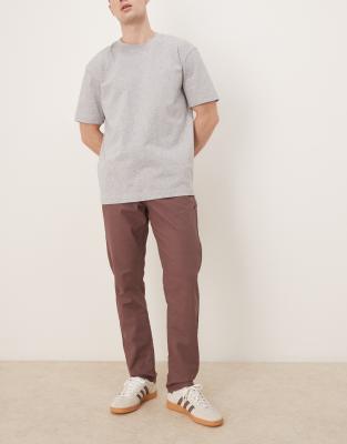 ASOS DEISGN linen rich slim trouser with elasticated waist in brown