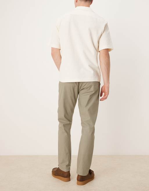 ASOS DEISGN linen rich slim trouser with elasticated waist in khaki, 2 of 5