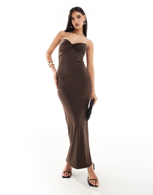  ASOS DEISGN low back bandeau maxi dress in chocolate