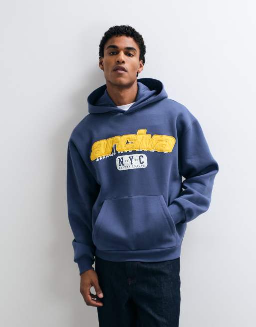 ASOS DEISGN oversized hættetrøje med brystapplikation i navy, 2 af 5