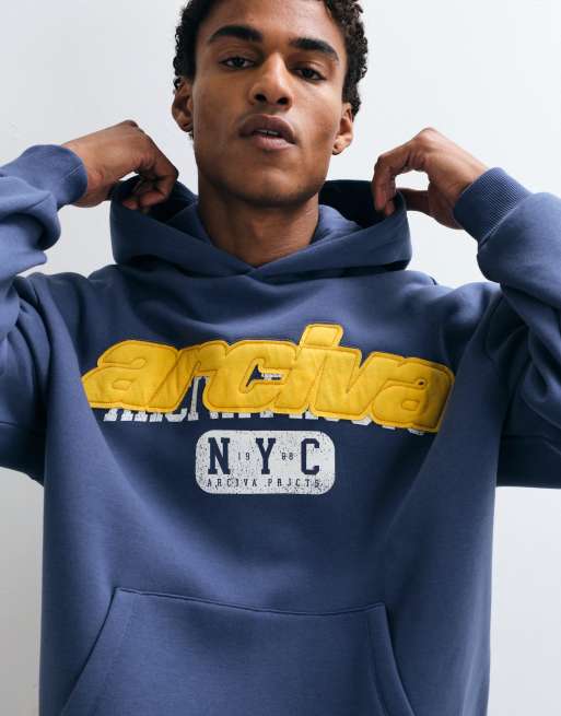 ASOS DEISGN oversized hættetrøje med brystapplikation i navy, 3 af 5