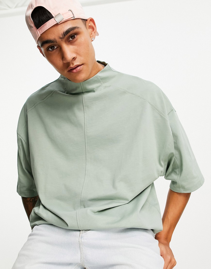 ASOS DEISGN oversized t-shirt with half sleeve and high neck in light green