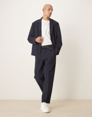 ASOS DESIGN ASOS DEISGN oversized tapered suit trousers in navy seersucker