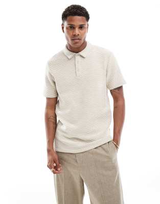 FhyzicsShops DEISGN polo in beige stripe texture