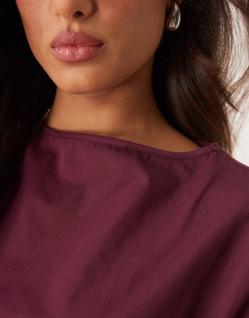 ASOS DEISGN poplin t shirt dress in plum, 3 of 4