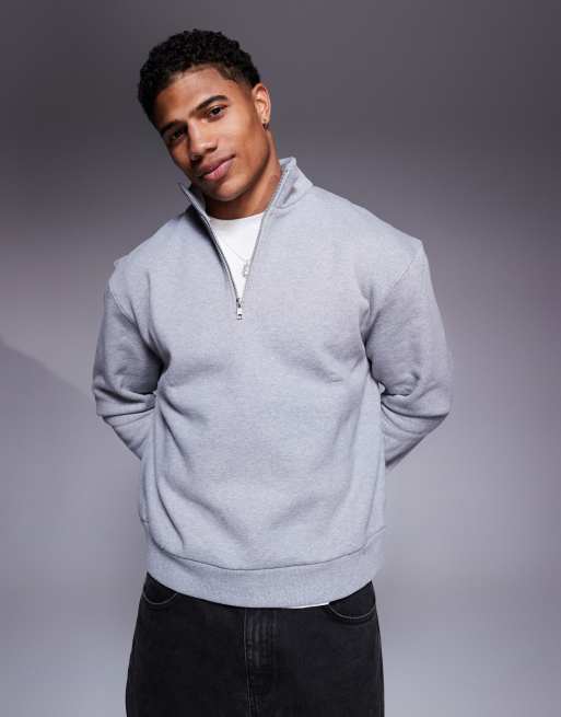 ASOS DEISGN premium heavyweight boxy oversized quater zip sweatshirt 400gsm in grey marl