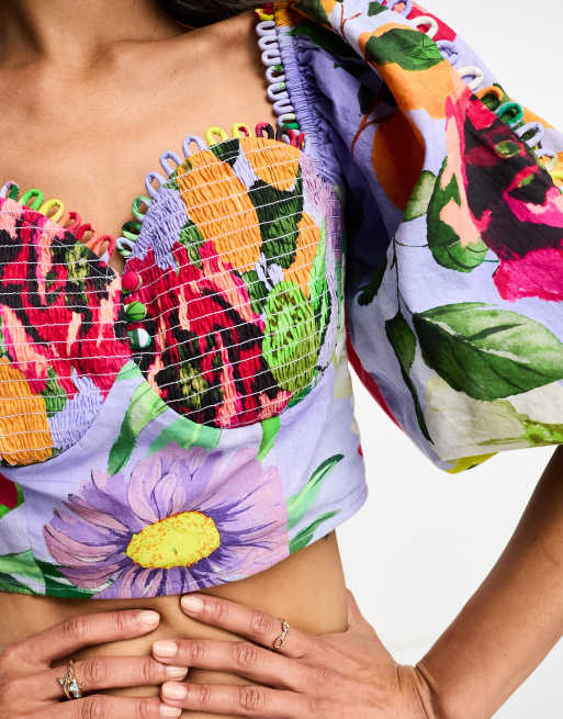 Bershka Twist Front Bandeau Top In Neon Floral, $6, Asos