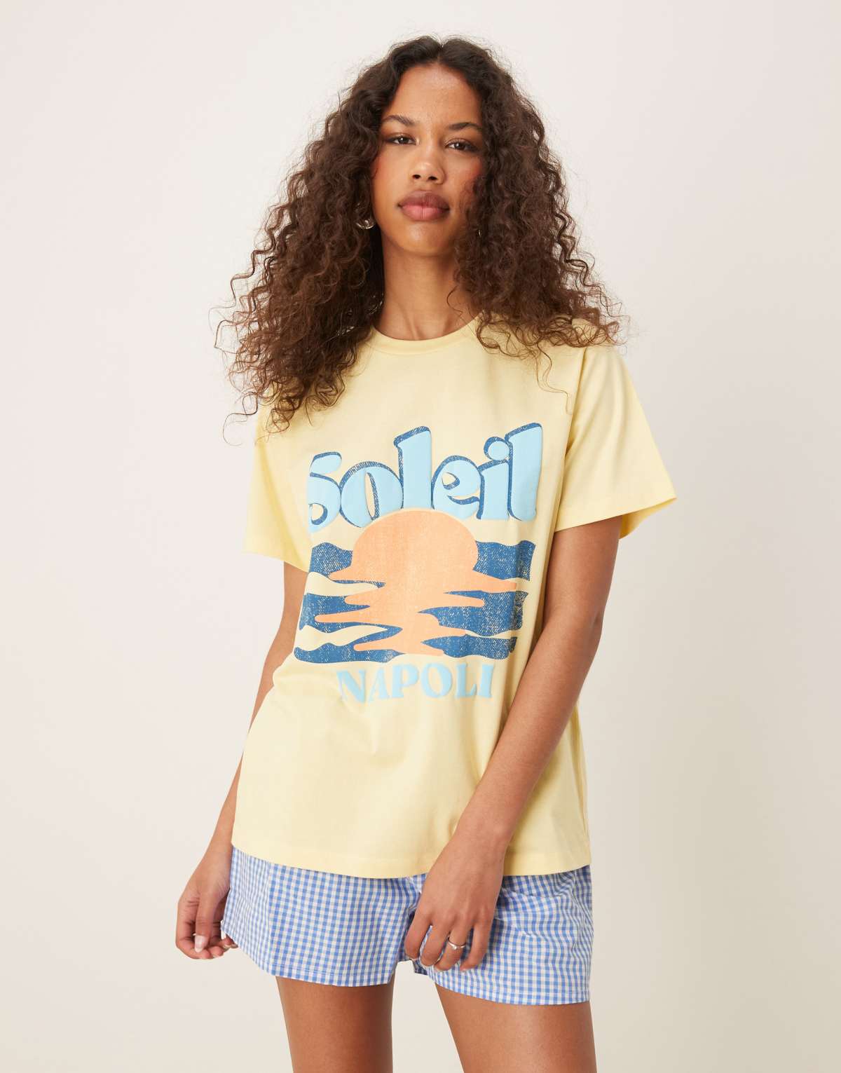 ASOS DEISGN regular fit t-shirt with soleil sun graphic in yellow