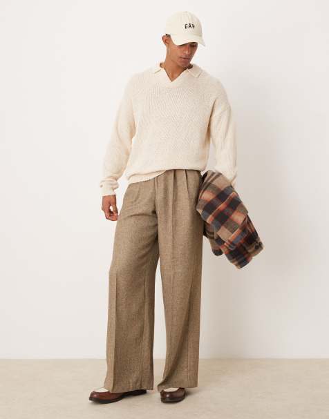 ASOS DEISGN relaxed knitted notch neck texture jumper in ecru - view 1