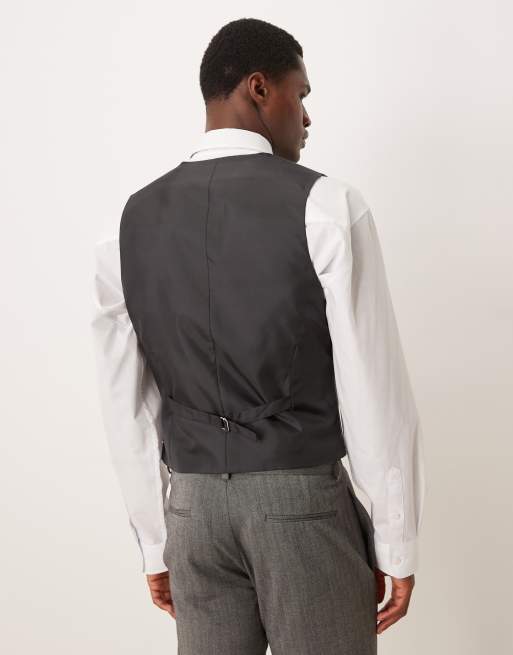 ASOS DEISGN skinny suit waistcoat in charcoal wool look herringbone, 3 of 5