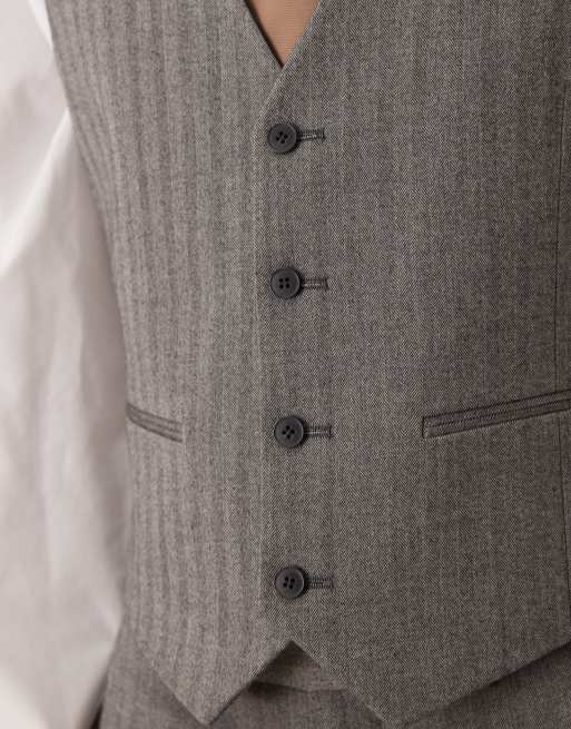 ASOS DEISGN skinny suit waistcoat in charcoal wool look herringbone, 5 of 5