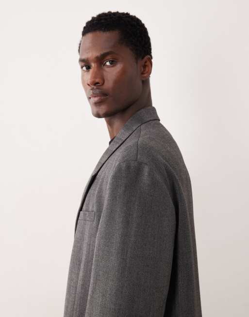 ASOS DEISGN slouchy oversized suit jacket in grey herringbone, 4 of 5