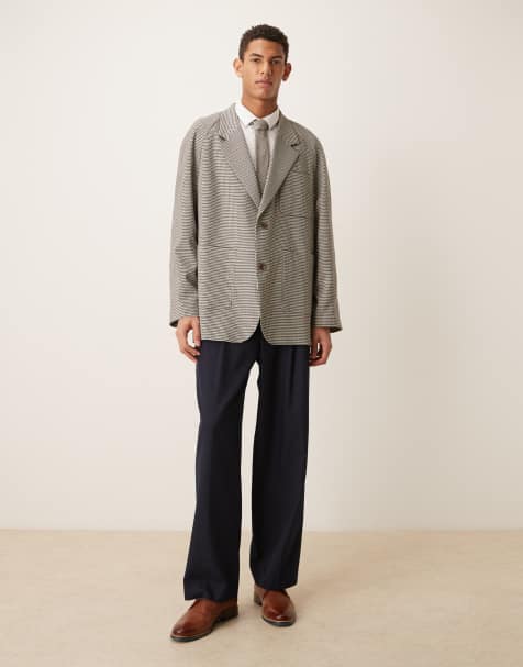 ASOS DEISGN slouchy raglan blazer in stone puppytooth - view 2