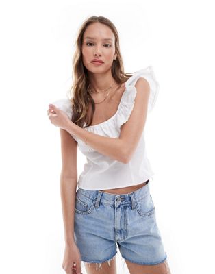 ASOS DEISGN square neck frill top in ivory