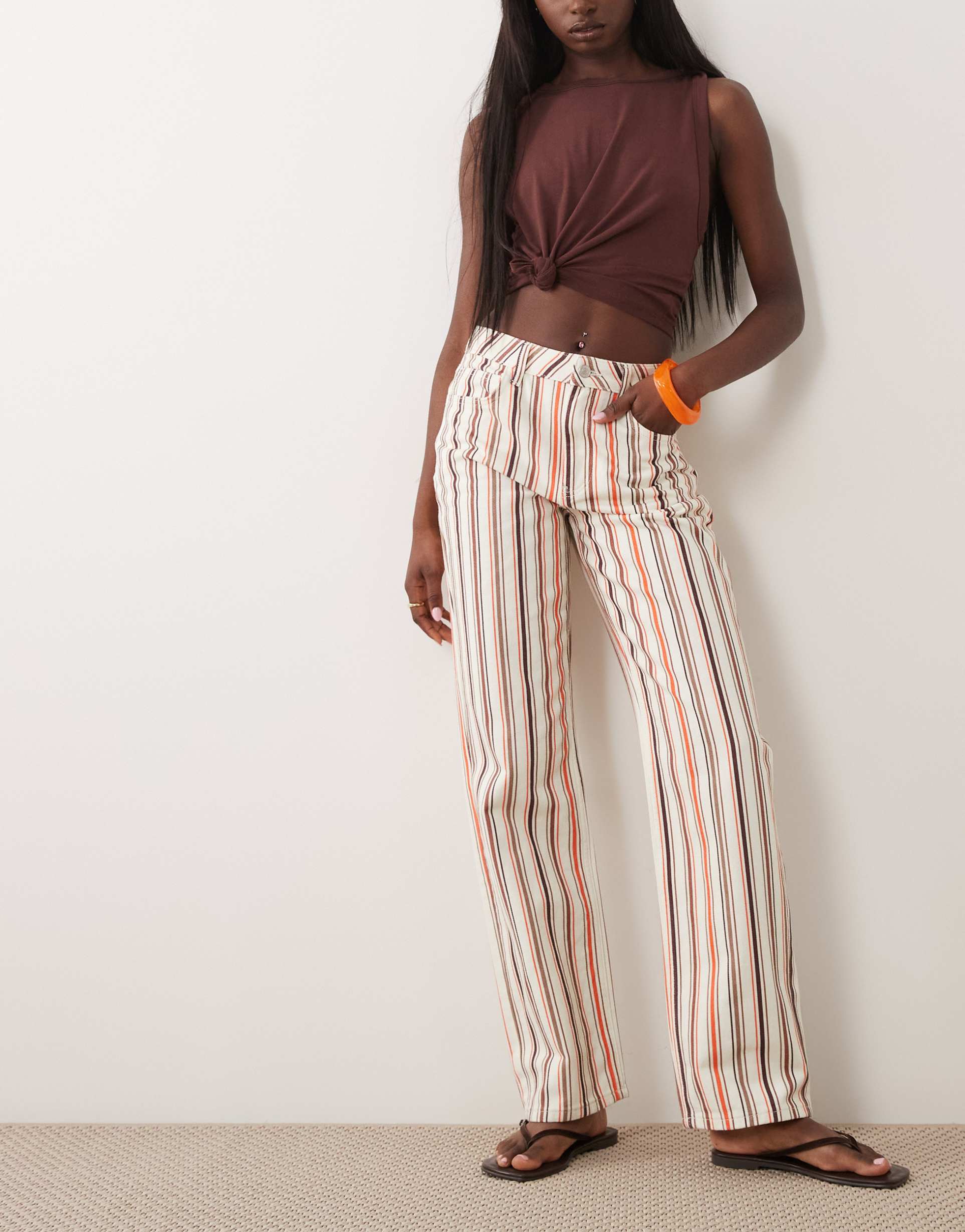 asos deisgn straight jeans in natural striped print