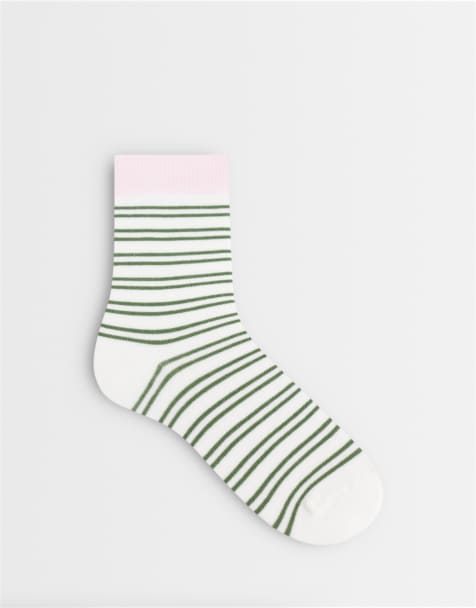 ASOS DEISGN striped socks in green with pink edges - view 1