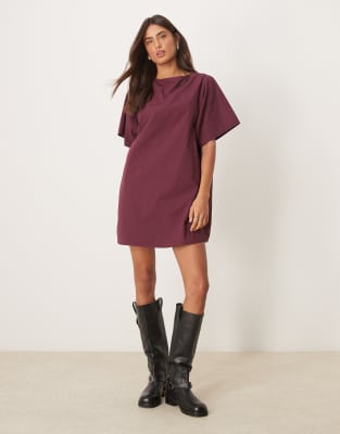 ASOS DEISGN - T-Shirt-Kleid aus Popeline in Pflaumenlila