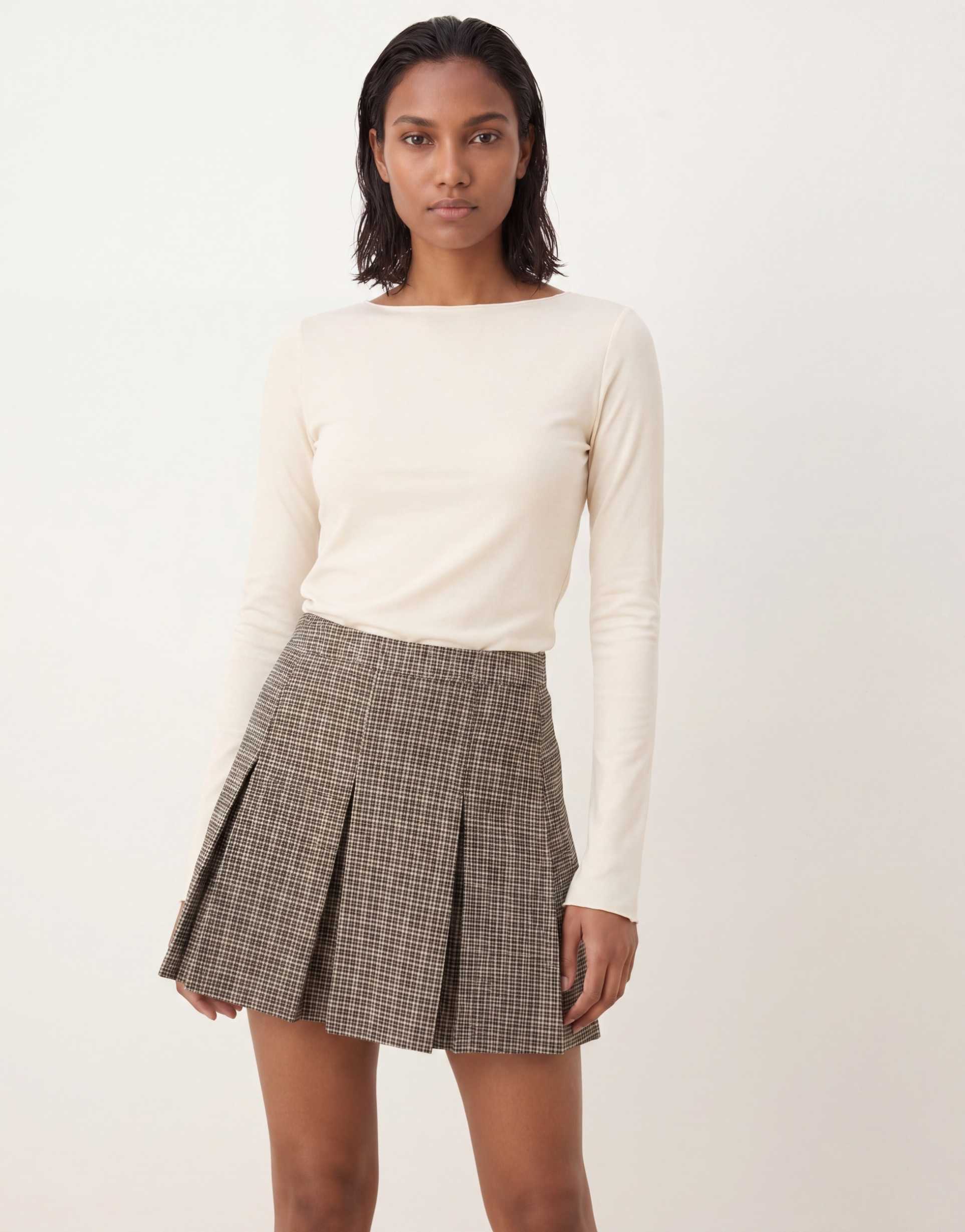asos deisgn tailored pleated mini skirt in gray plaid