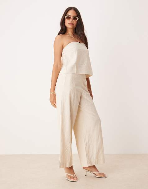 ASOS DEISIGN embroidery detail co-ord trouser in cream