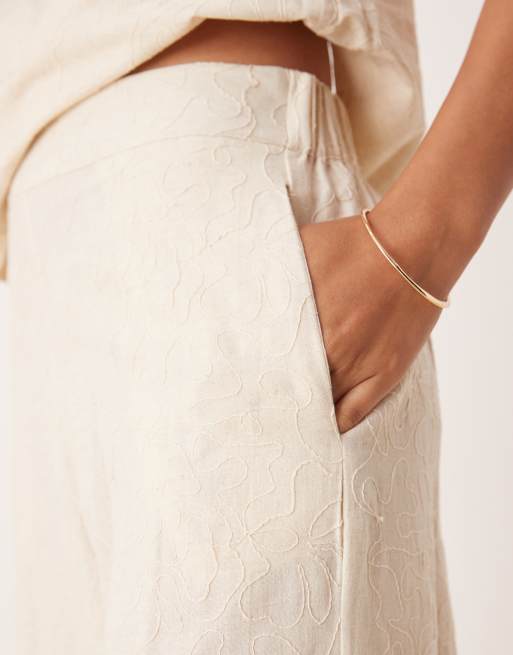 ASOS DEISIGN eyelet detailing pants in cream - part of a set, 4 of 5